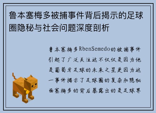 鲁本塞梅多被捕事件背后揭示的足球圈隐秘与社会问题深度剖析 鲁本塞梅多被捕事件背后揭示的足球圈隐秘与社会问题深度剖析